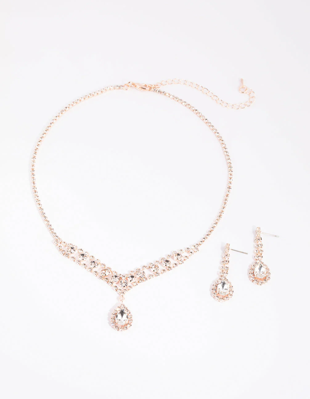 Rose Gold Diamante Necklace & Earrings Set - Image 3