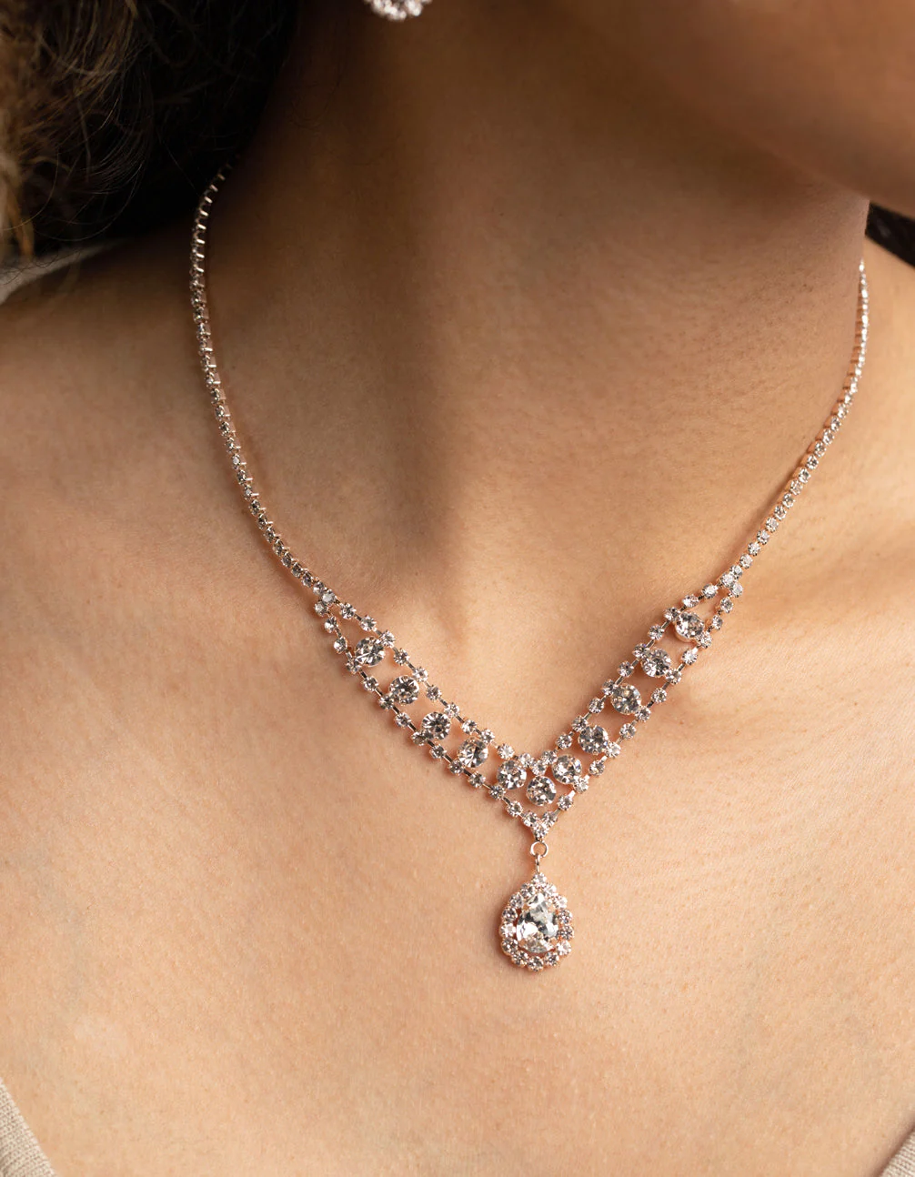 Rose Gold Diamante Necklace & Earrings Set - Image 4
