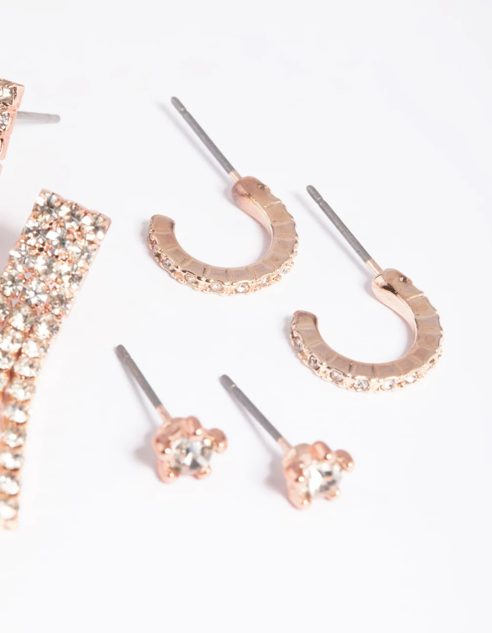 Rose Gold Diamante Stud & Hoop Earrings Pack - Image 2