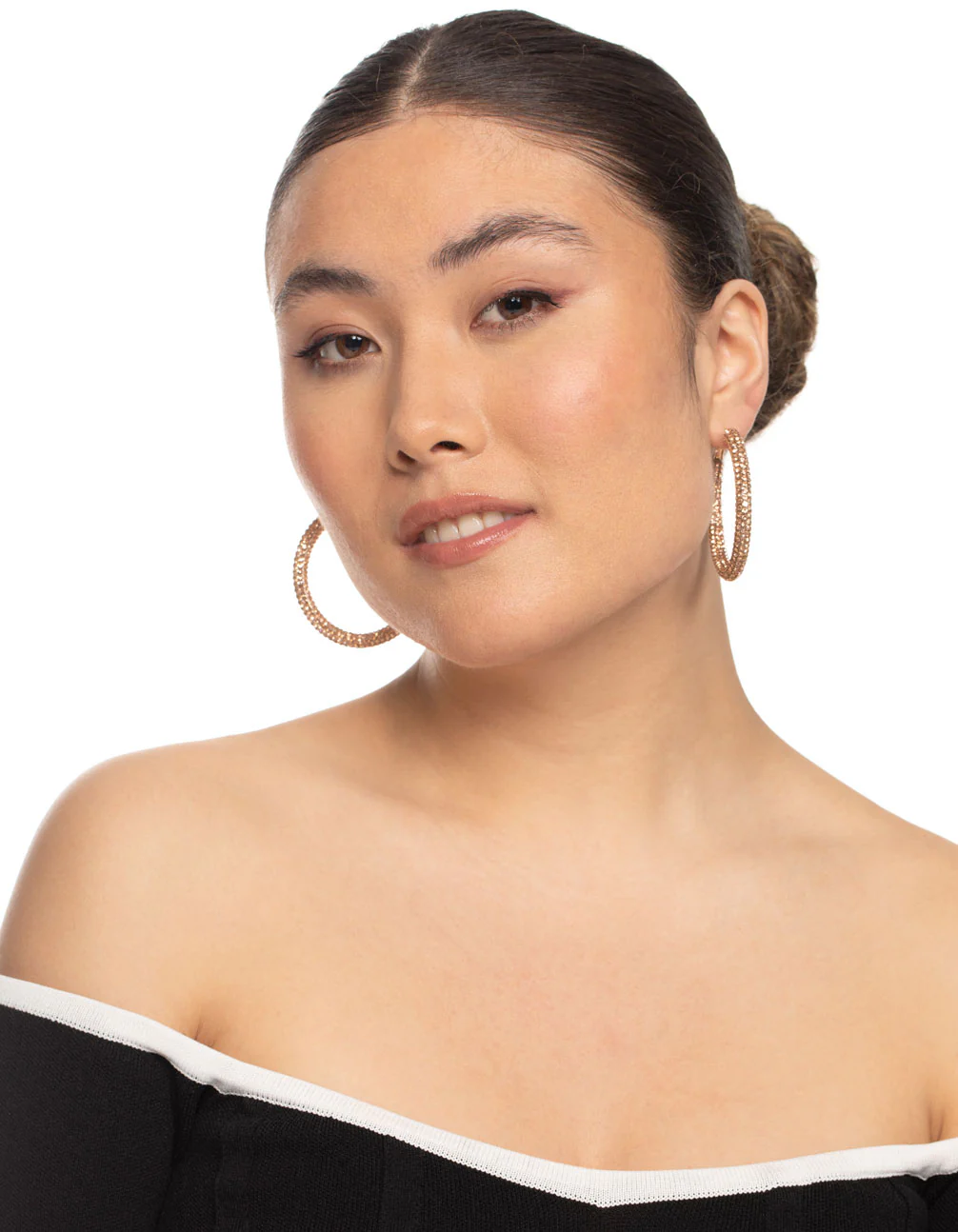 Rose Gold Diamante Mix Hoop Earrings - Image 3