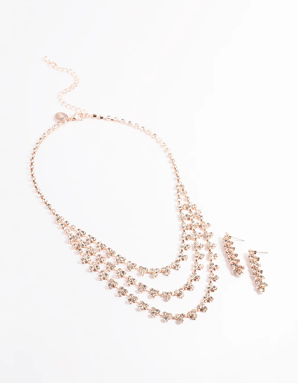 Rose Gold Trio Diamante Earring & Necklace Set - Image 2