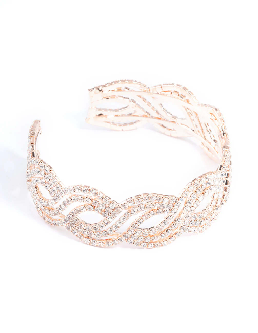 Rose Gold Twist Petal Diamante Cuff Bangle - Image 2