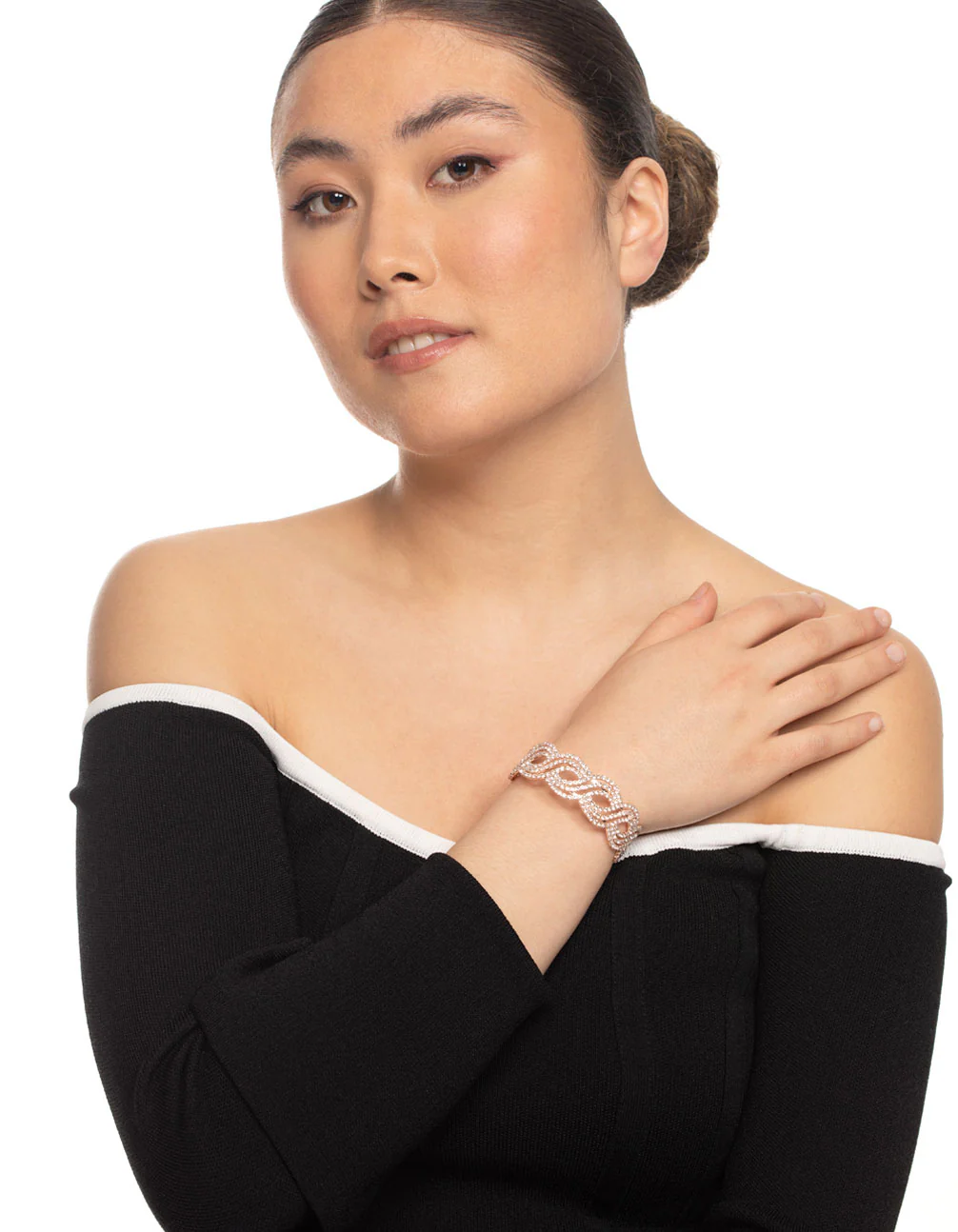 Rose Gold Twist Petal Diamante Cuff Bangle - Image 3