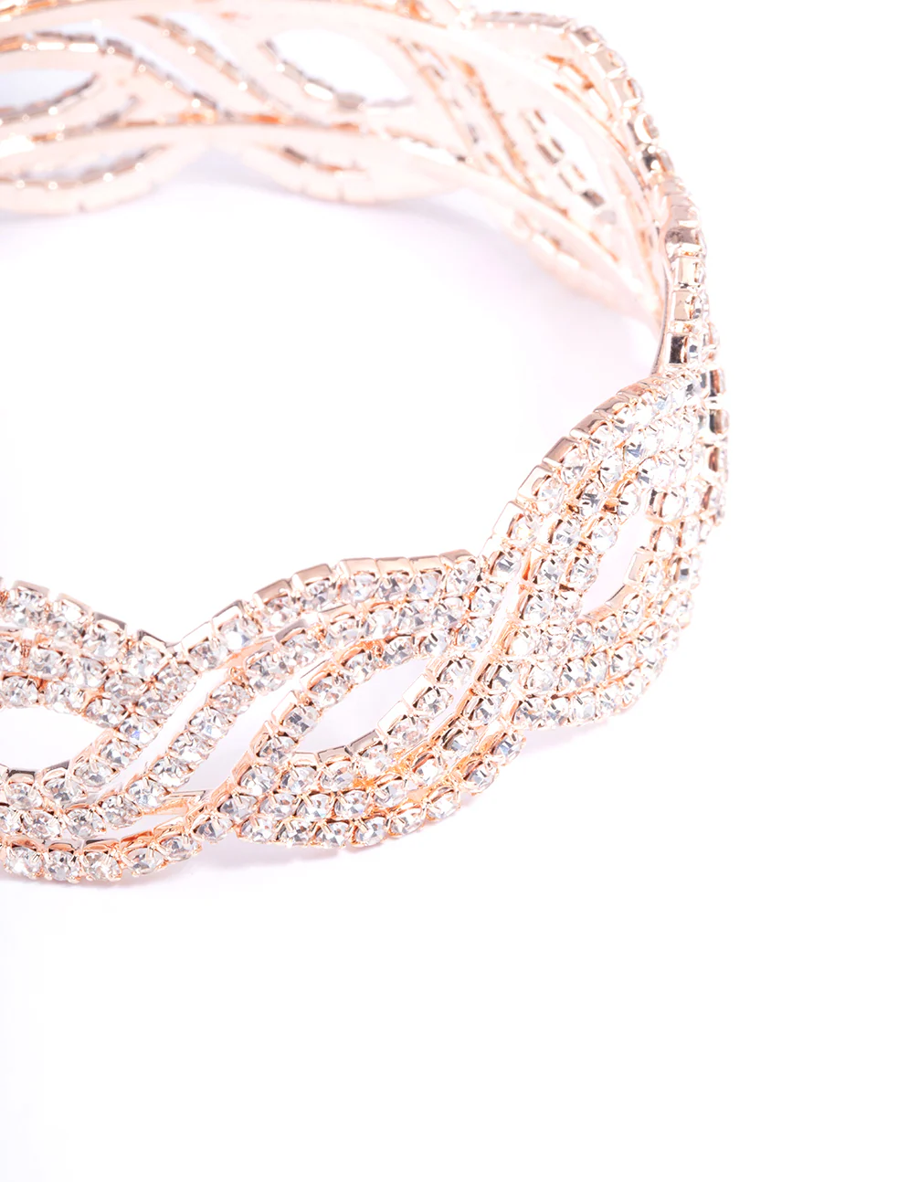 Rose Gold Twist Petal Diamante Cuff Bangle - Image 4