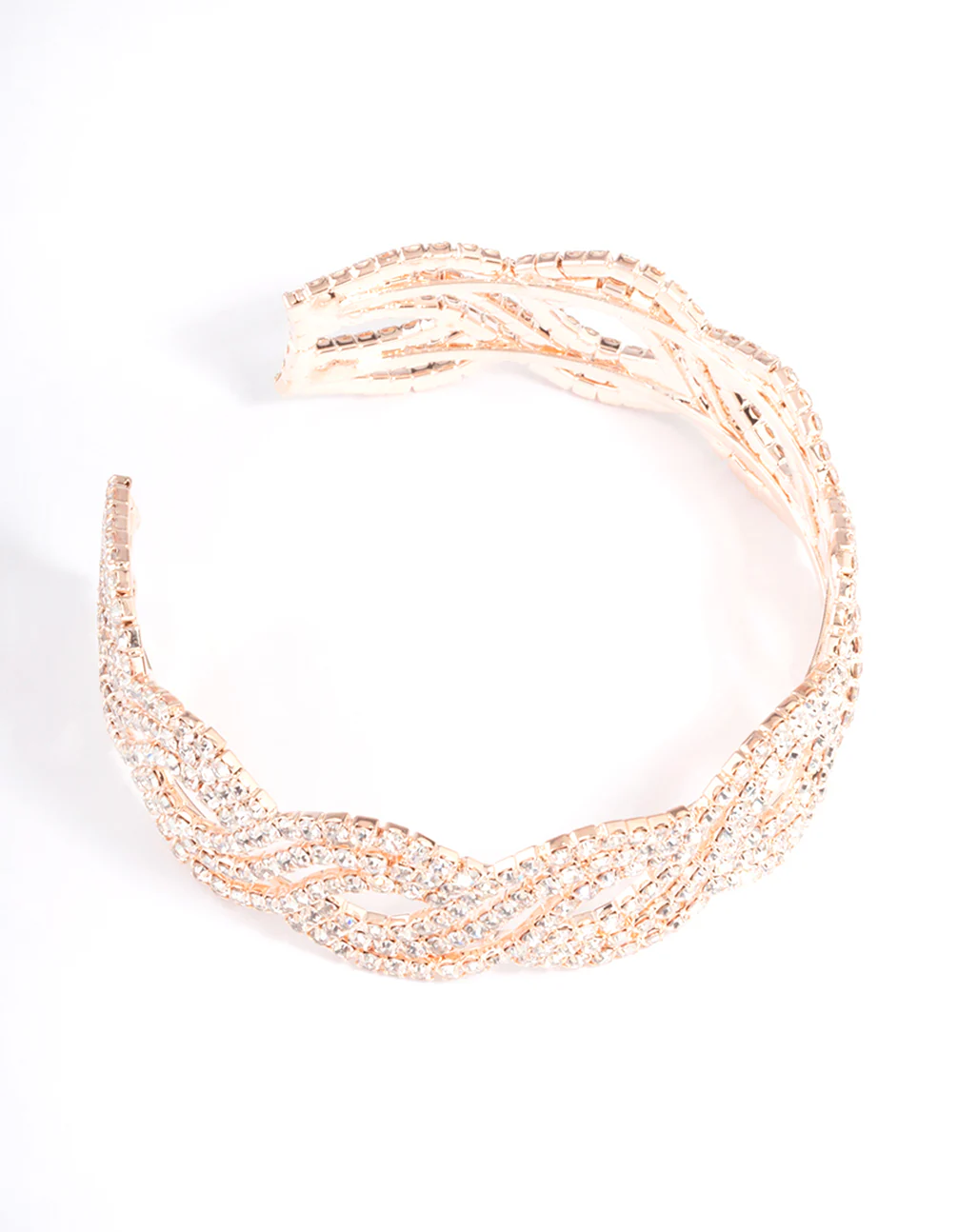 Rose Gold Twist Petal Diamante Cuff Bangle - Image 5