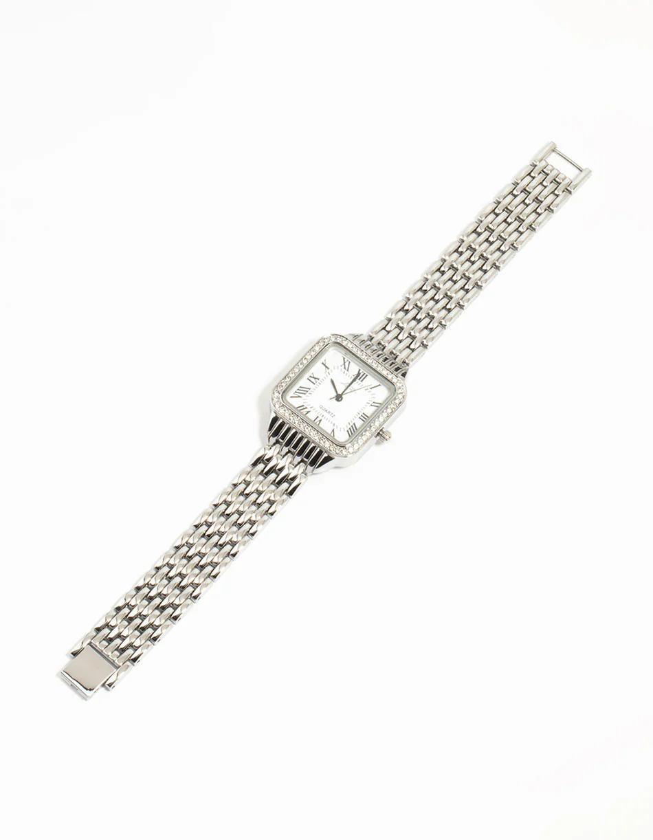 Silver Crystal Roman Numeral Watch - Image 2