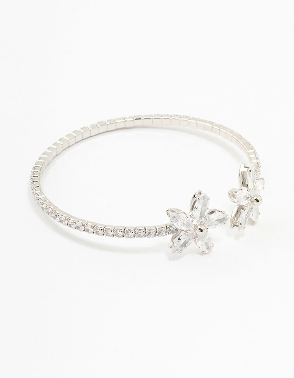 Silver Cubic Zirconia Flower Wrist Cuff