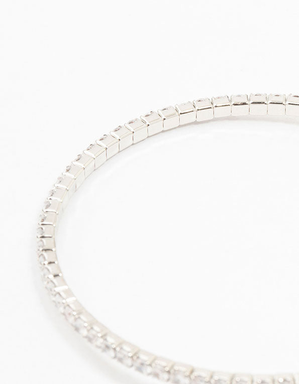 Silver Cubic Zirconia Flower Wrist Cuff - Image 3