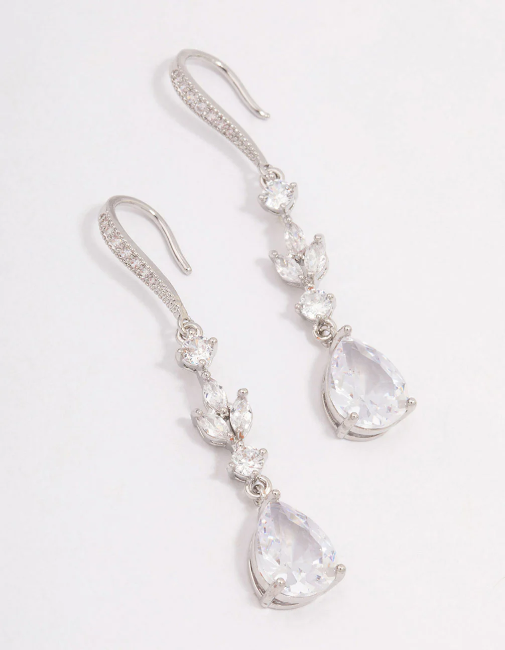 Silver Cubic Zirconia French Hook Pear Drop Earrings