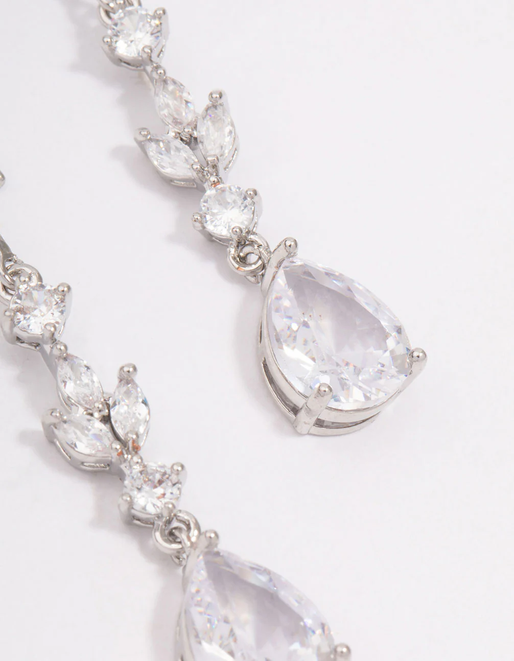 Silver Cubic Zirconia French Hook Pear Drop Earrings - Image 2