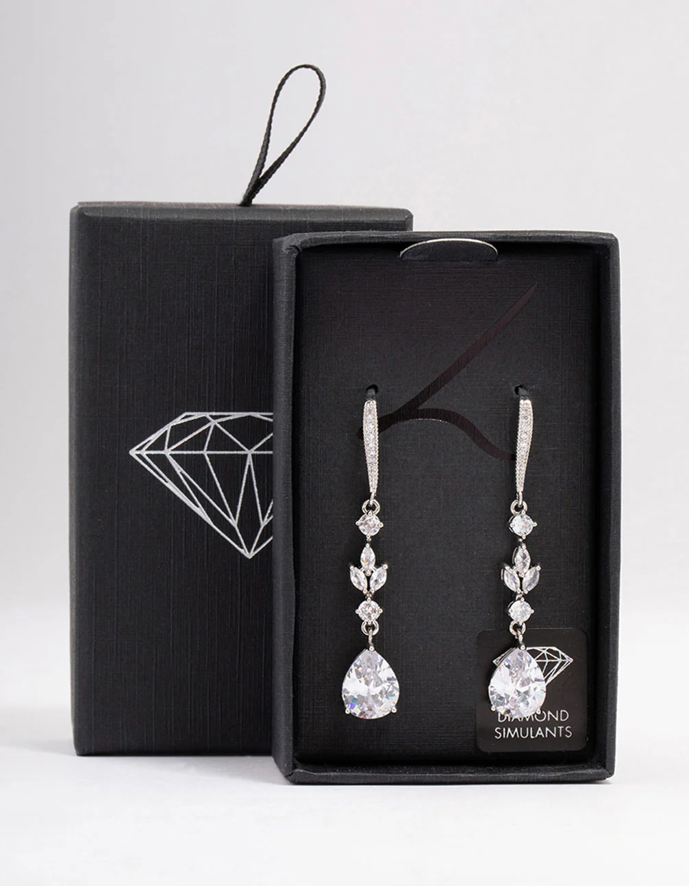 Silver Cubic Zirconia French Hook Pear Drop Earrings - Image 3