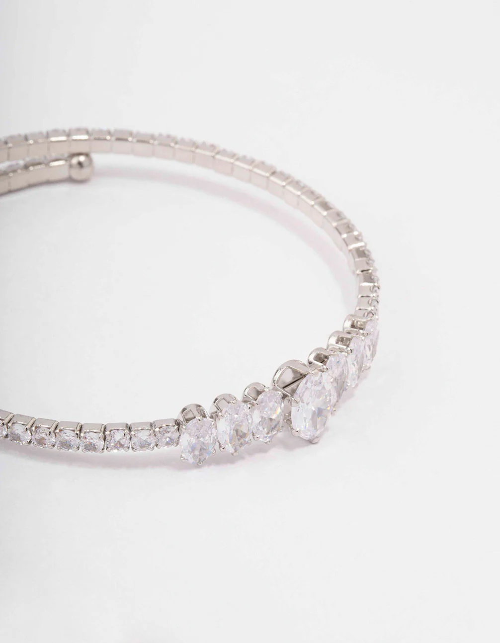 Silver Cubic Zirconia Graduating Oval Stone Wrist Cuff - Image 2