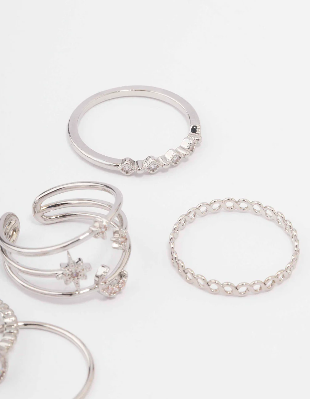 Silver Cubic Zirconia Moon & Stars Rings 5-Pack - Image 3