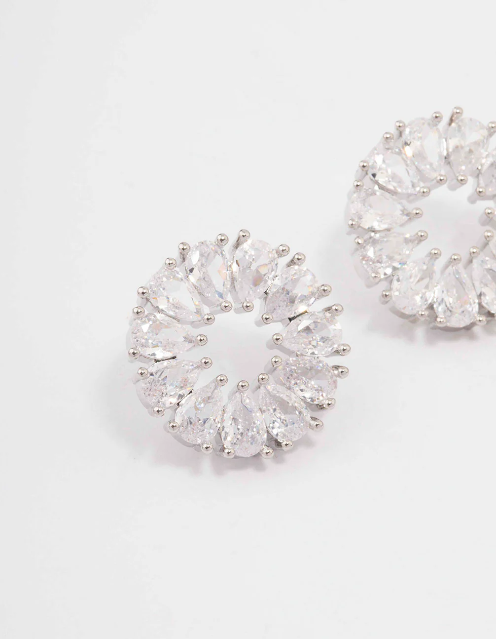 Silver Cubic Zirconia Pear Wreath Stud Earrings - Image 2