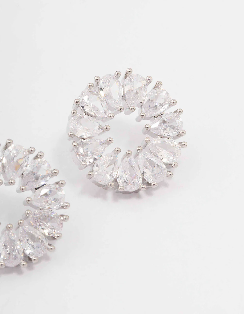 Silver Cubic Zirconia Pear Wreath Stud Earrings - Image 3