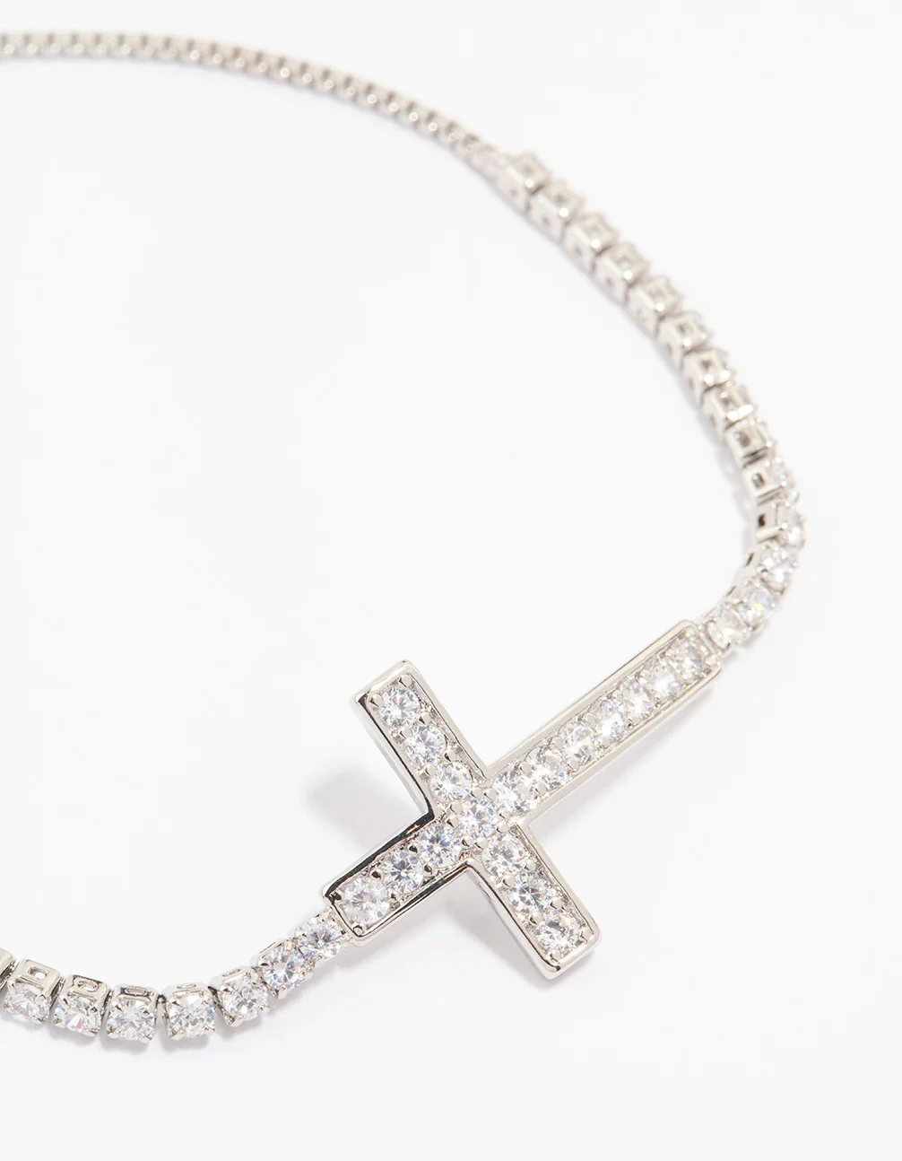 Silver Cubic Zirconia Round Cross Toggle Bracelet - Image 2
