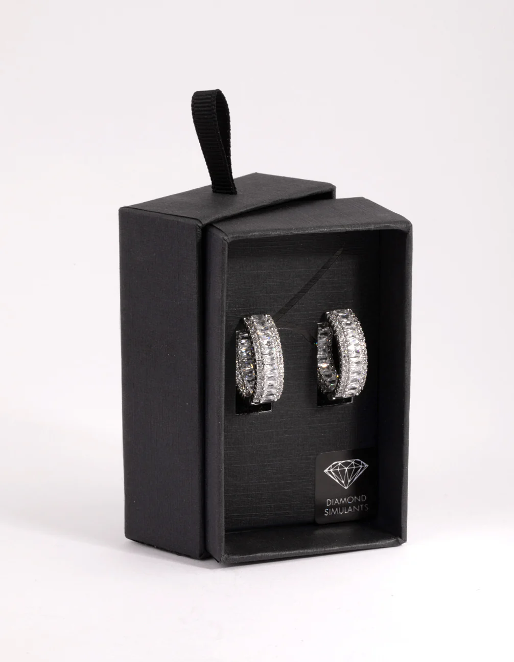 Silver Diamond Simulant Detailed Hoop Earrings - Image 2