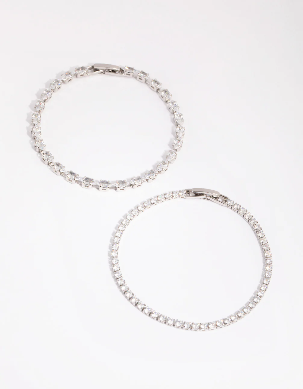 Silver Diamond Simulant Mixed Stone Bracelet Set
