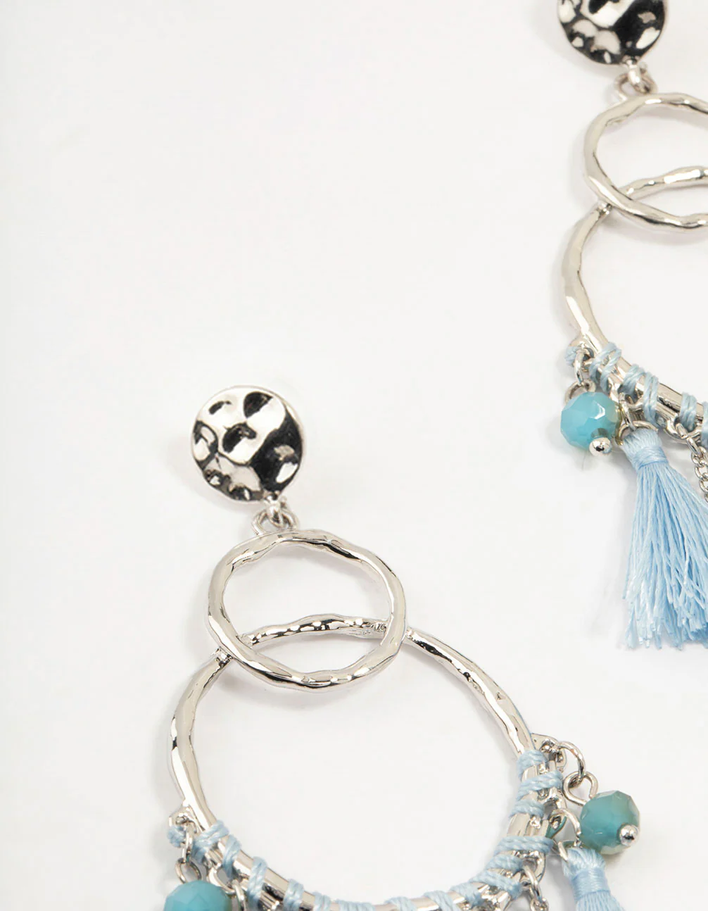 Silver Light Blue Feather Dream Catcher Drop Earrings - Image 2