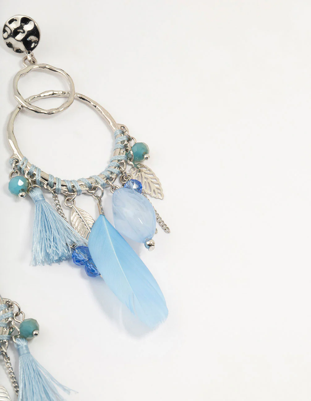 Silver Light Blue Feather Dream Catcher Drop Earrings - Image 3