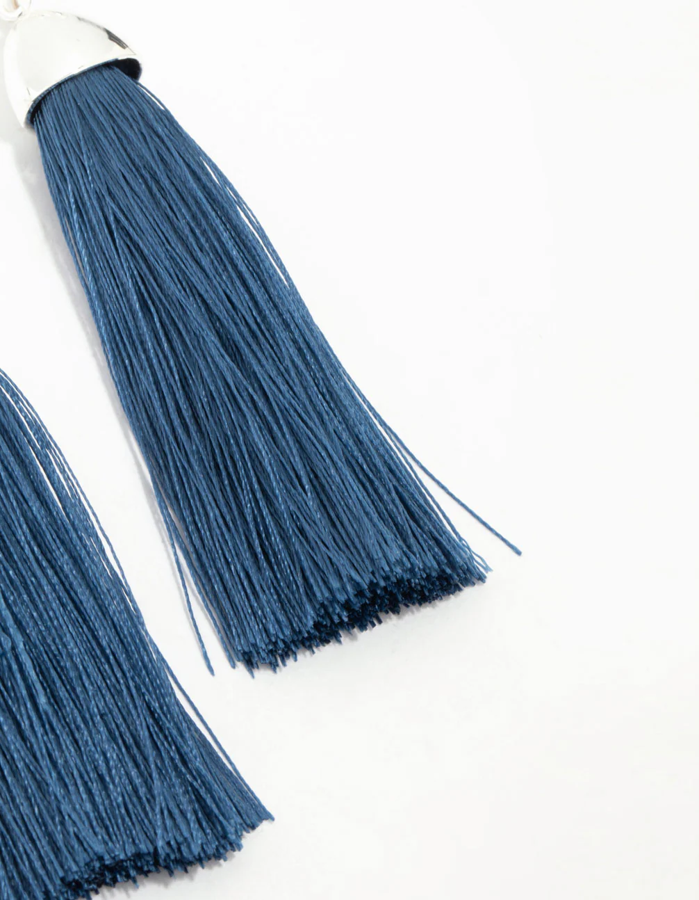 Silver Molten & Blue Tassel Drop Earrings - Image 3