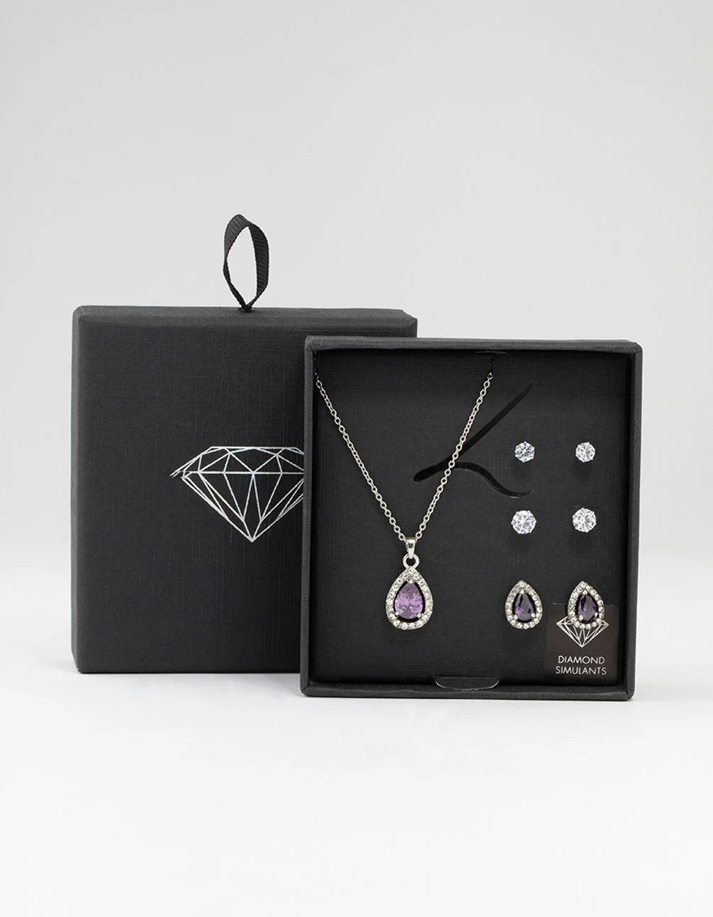Silver Multiple Purple & Silver Pear Earring & Necklace Set - Image 3