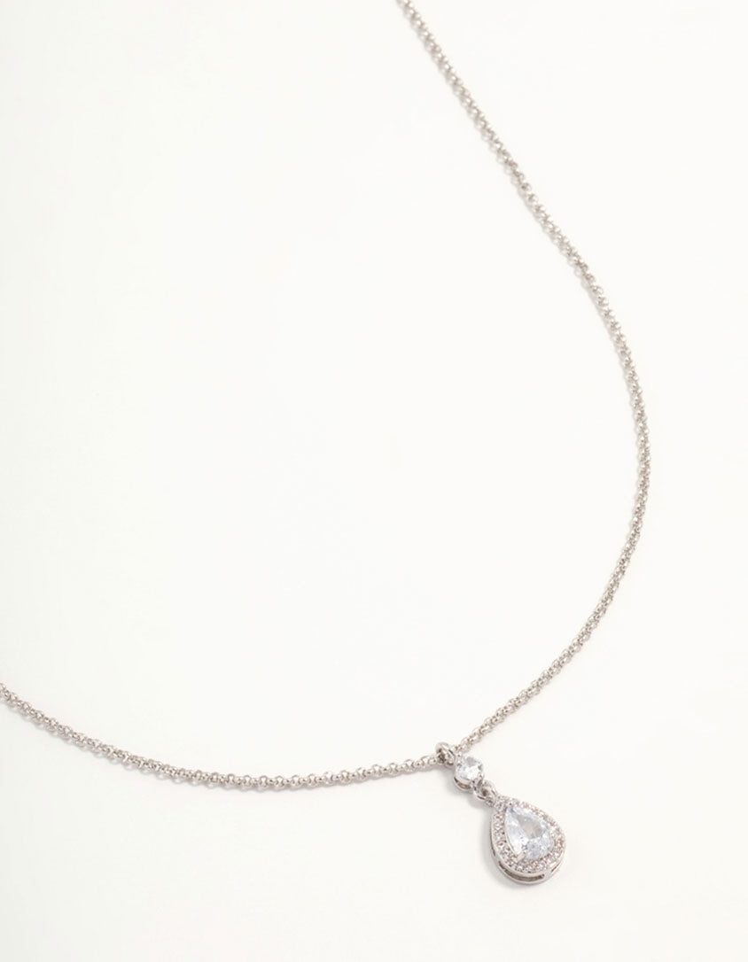 Silver Pear Cubic Zirconia Pendant Necklace - Image 2