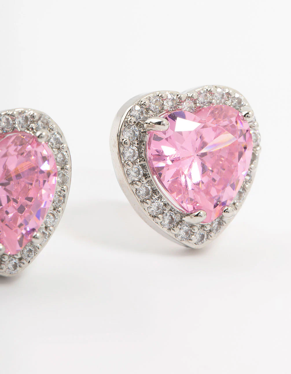 Silver Pink Cubic Zirconia Heart Stud Earrings - Image 3