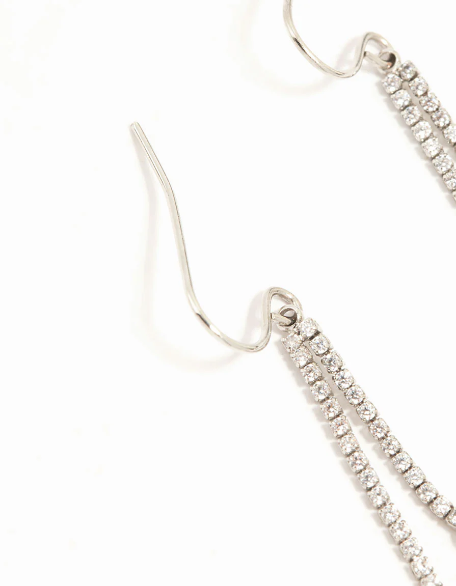 Silver Cubic Zirconia Flower Hook Drop Earrings - Image 4