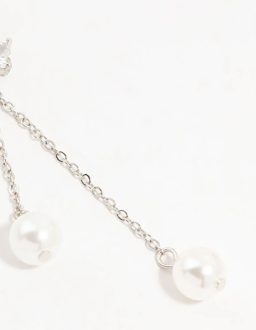 Silver Plated Cubic Zirconia, Pearl & Butterfly Huggie Earrings - Image 5
