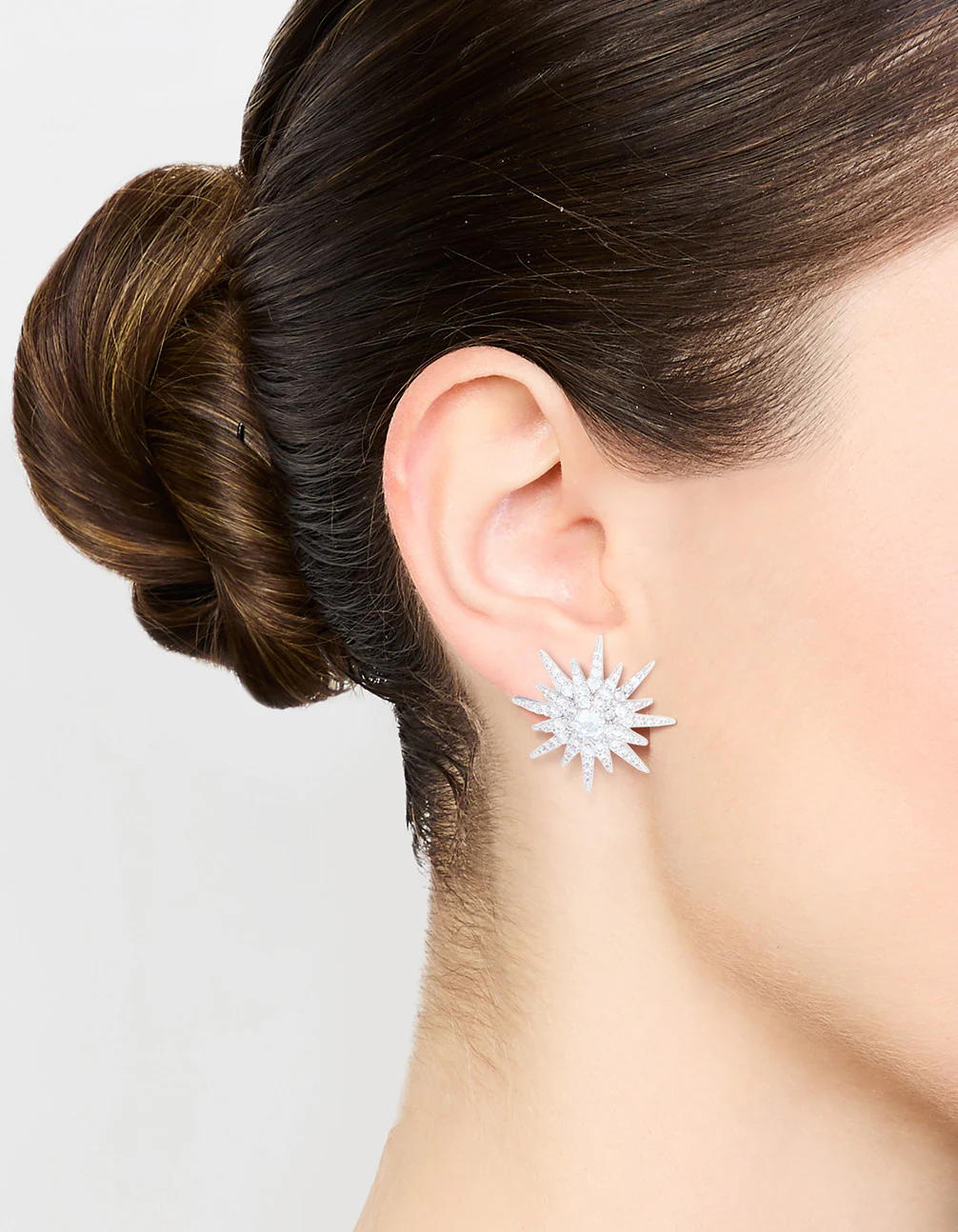 Silver Cubic Zirconia Spiky Star Stud Earrings - Image 2