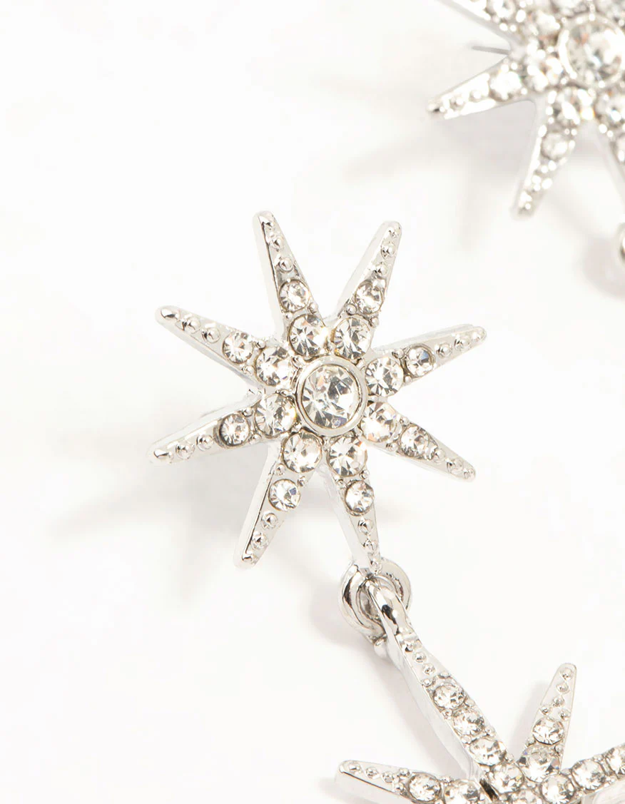 Silver Plated Diamante Star Drop Earrings - Image 4