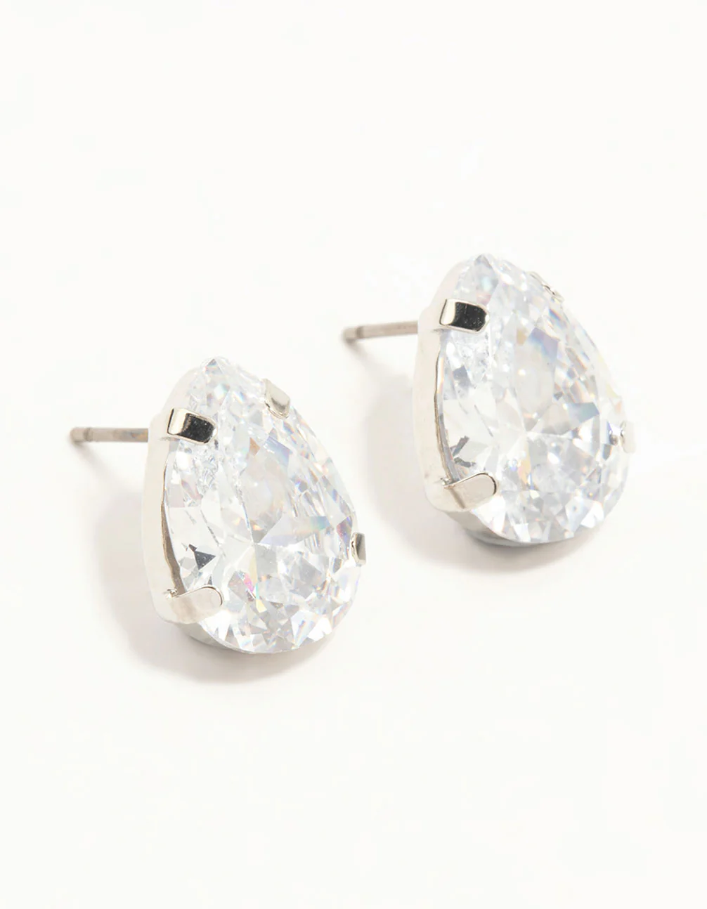 Silver Large Teardrop Cubic Zirconia Stud Earrings