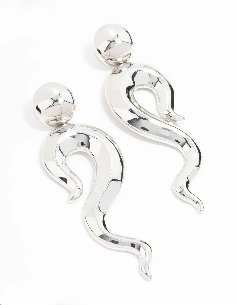 Silver Plated Long Swirl Stud Earrings