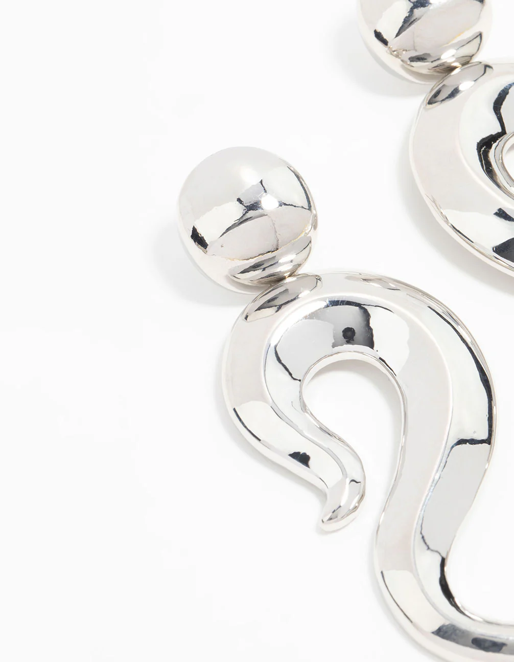 Silver Plated Long Swirl Stud Earrings - Image 4