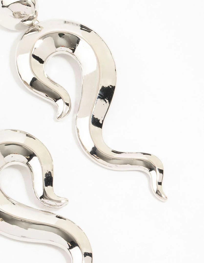 Silver Plated Long Swirl Stud Earrings - Image 8