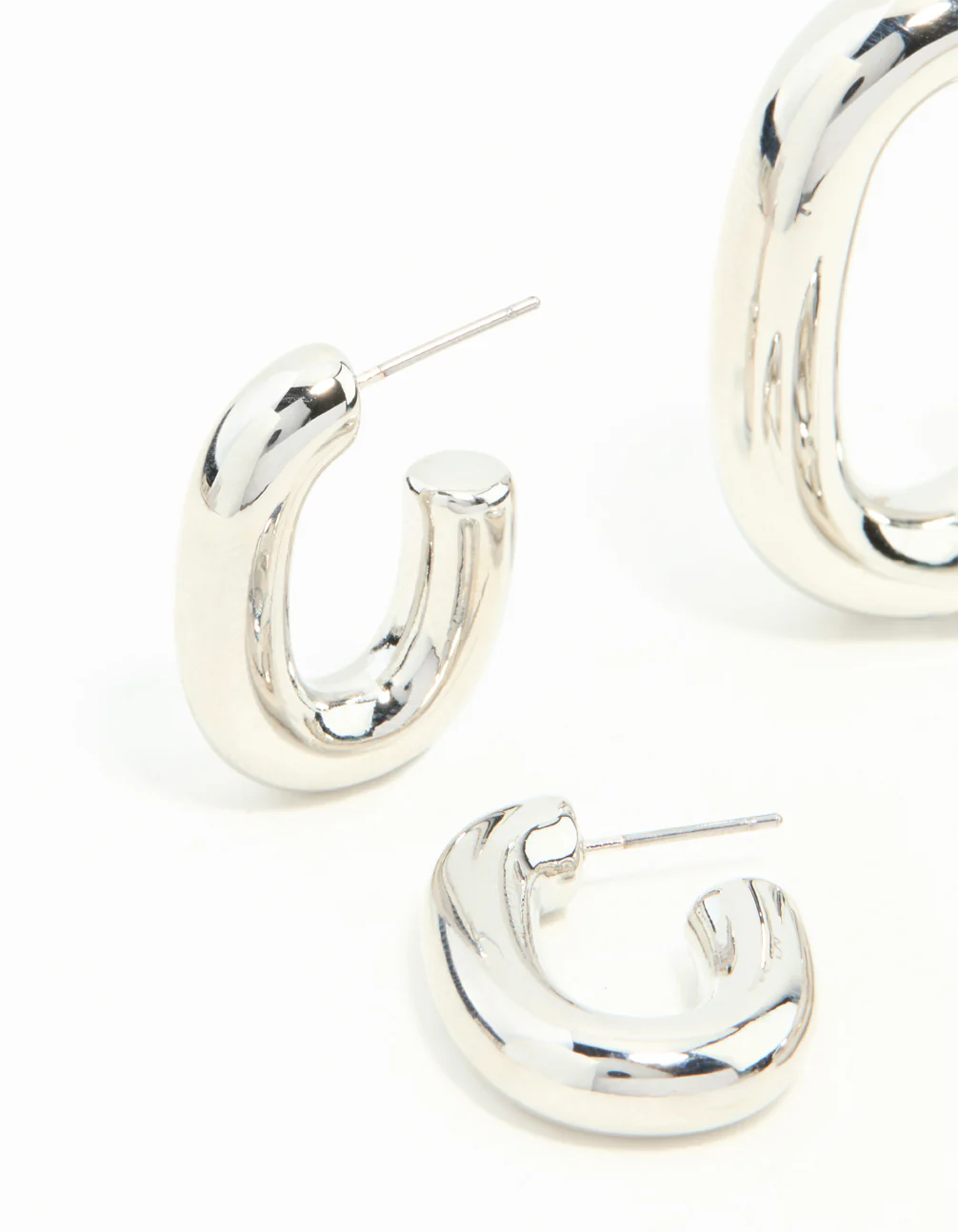 Silver Rectangle Shaped Smooth Hoops 2-Pack - Image 2
