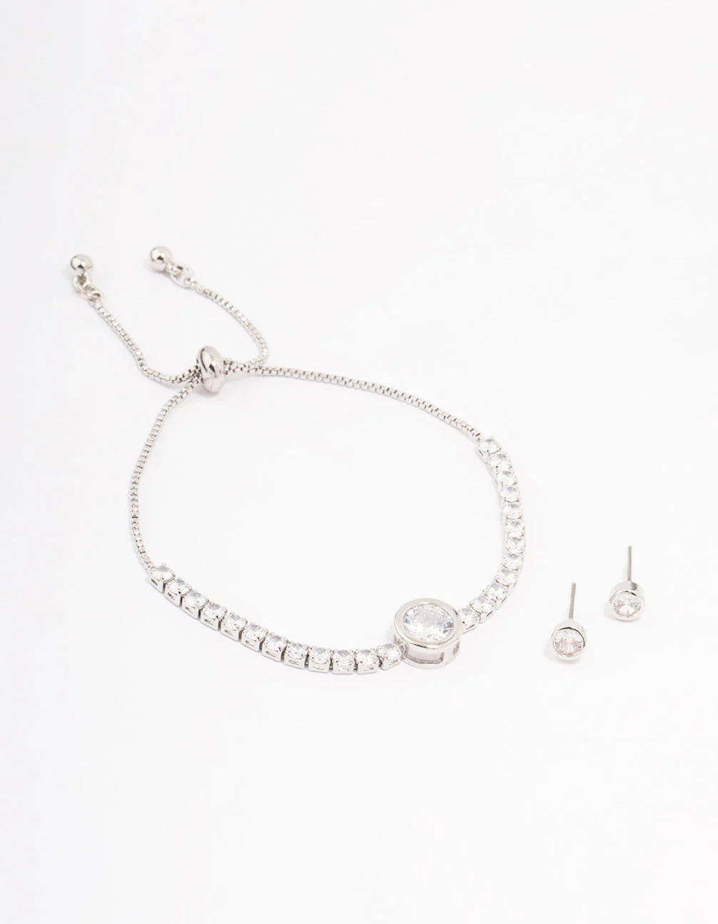 Silver Round Cubic Zirconia Toggle Bracelet Set