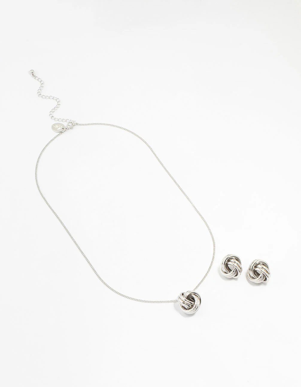 Silver Round Knot Necklace & Earring Set - Image 2
