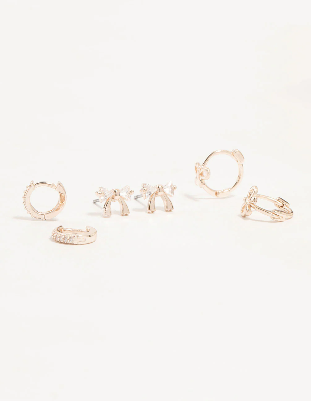 Rose Gold Cubic Zirconia Bow Stud & Hoop 3-Pack Earrings