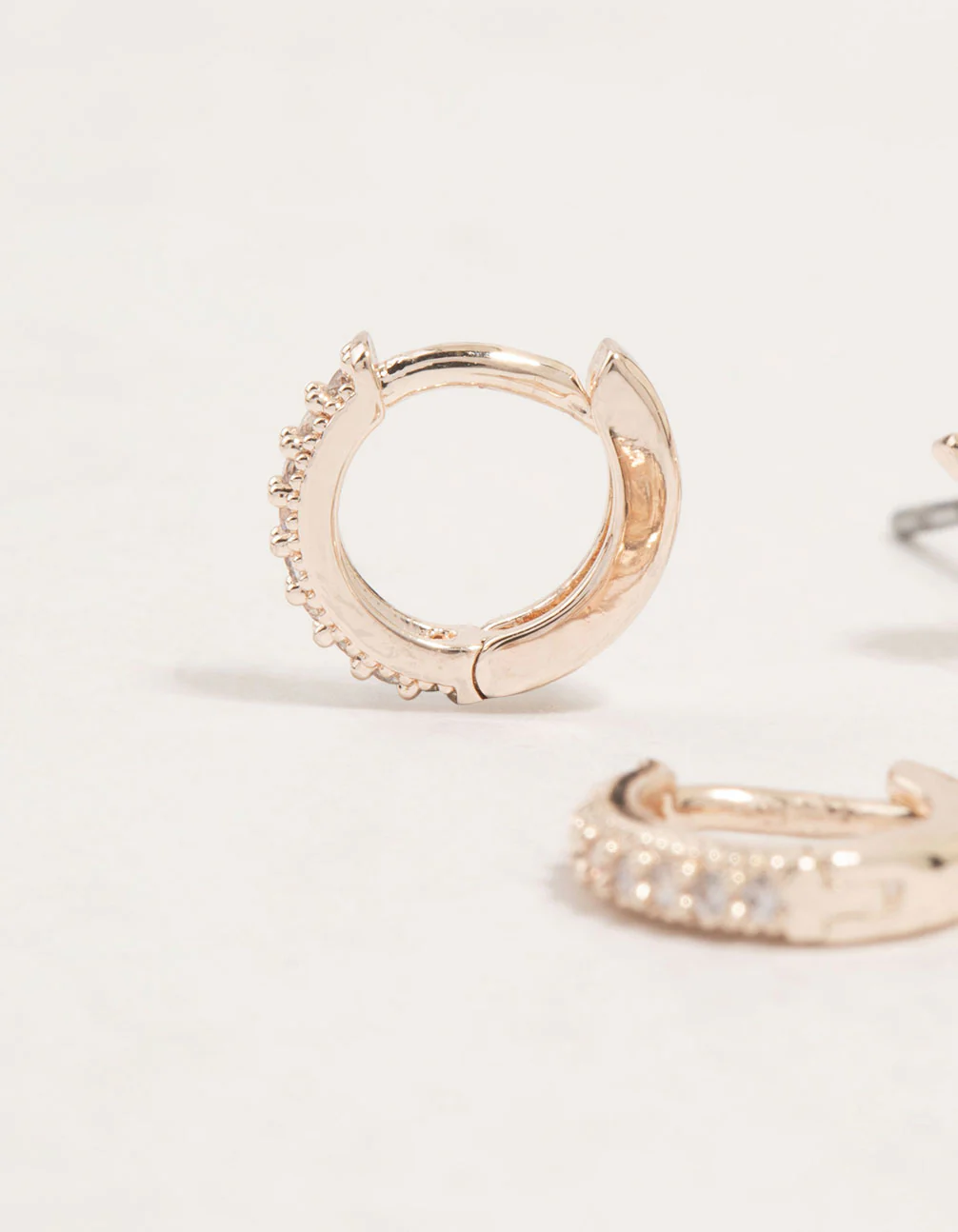 Rose Gold Cubic Zirconia Bow Stud & Hoop 3-Pack Earrings - Image 2