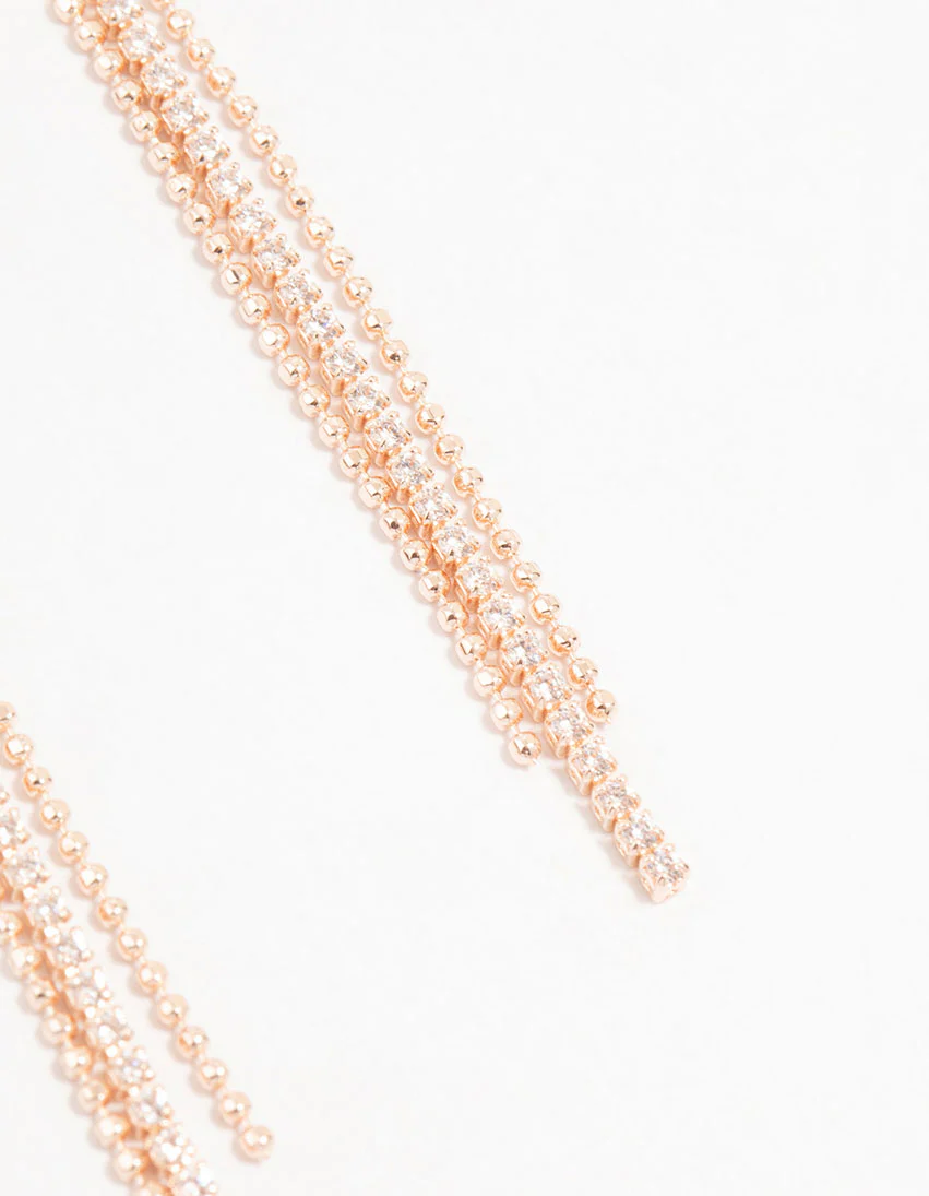 Rose Gold Cubic Zirconia Butterfly Drop Earrings - Image 5