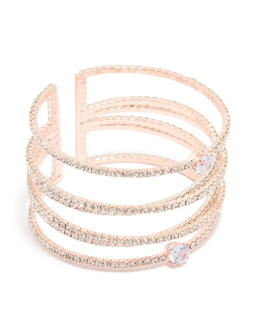 Rose Gold Cubic Zirconia Multi Layered Cross Wrist Cuff