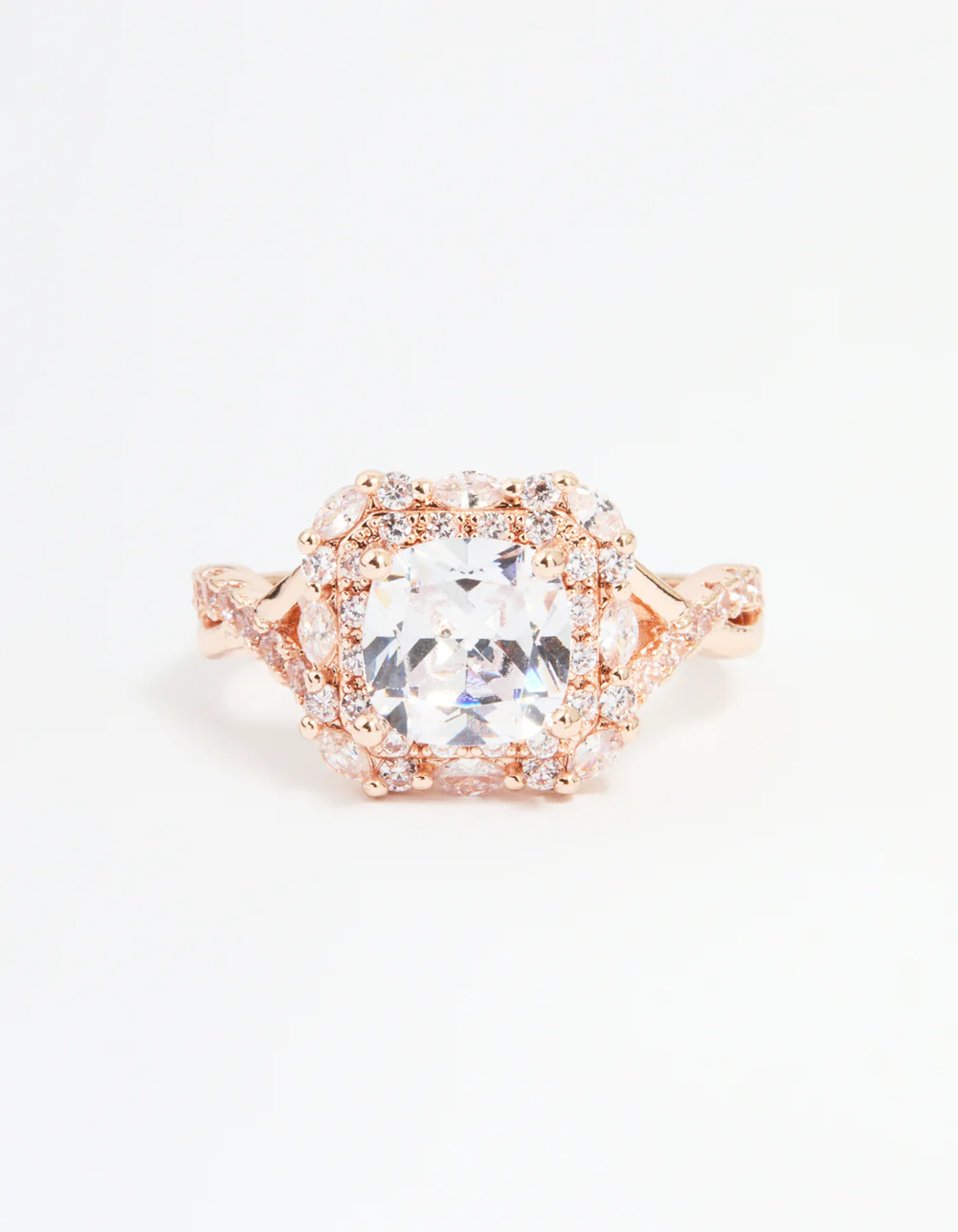 Rose Gold Cubic Zirconia Princess Halo Ring - Image 3