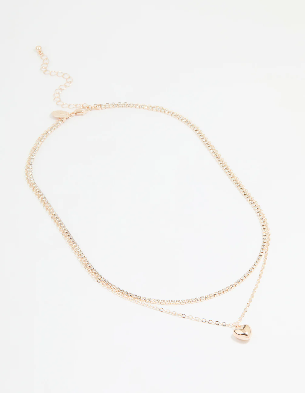 Rose Gold Diamante Cupchain & Puffy Heart Layered Necklace - Image 2