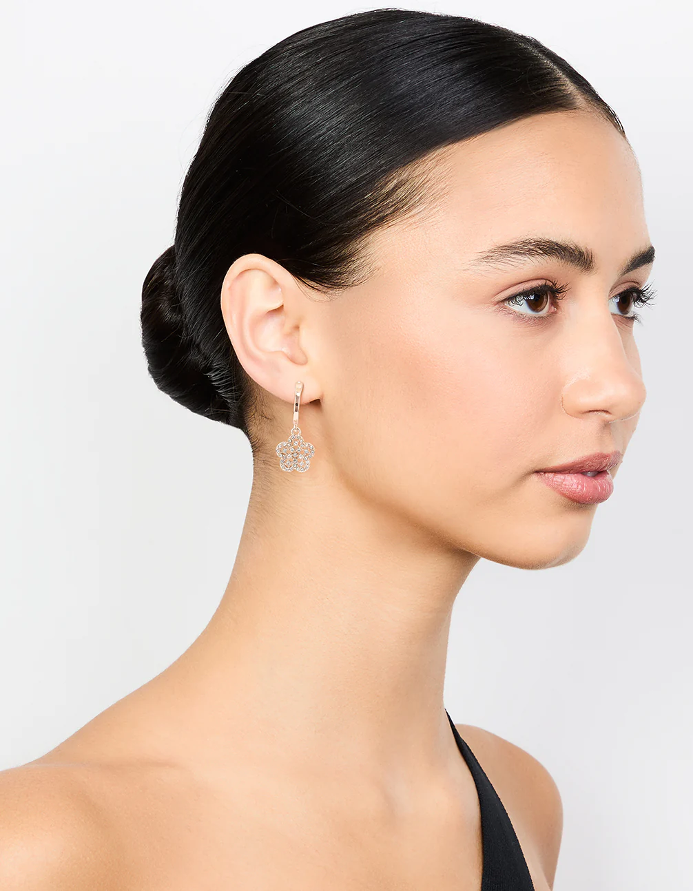 Rose Gold Diamante Flower Drop Earrings - Image 3