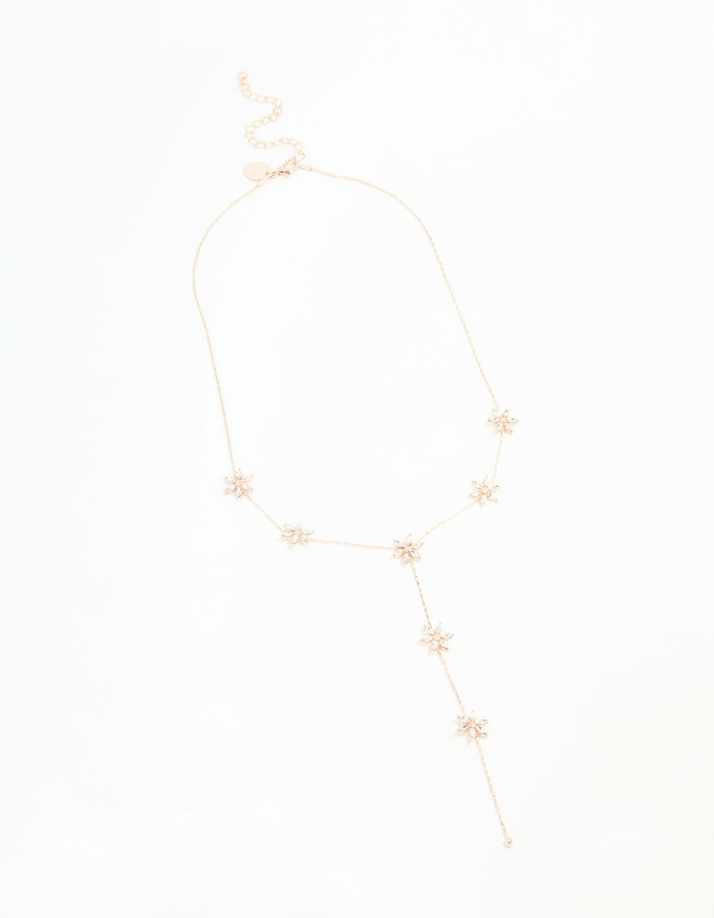 Rose Gold Diamante Flower Trail Y-Necklace - Image 2