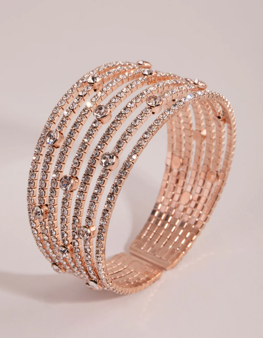 Rose Gold Diamante Multi Row Cuff Bracelet - Image 2