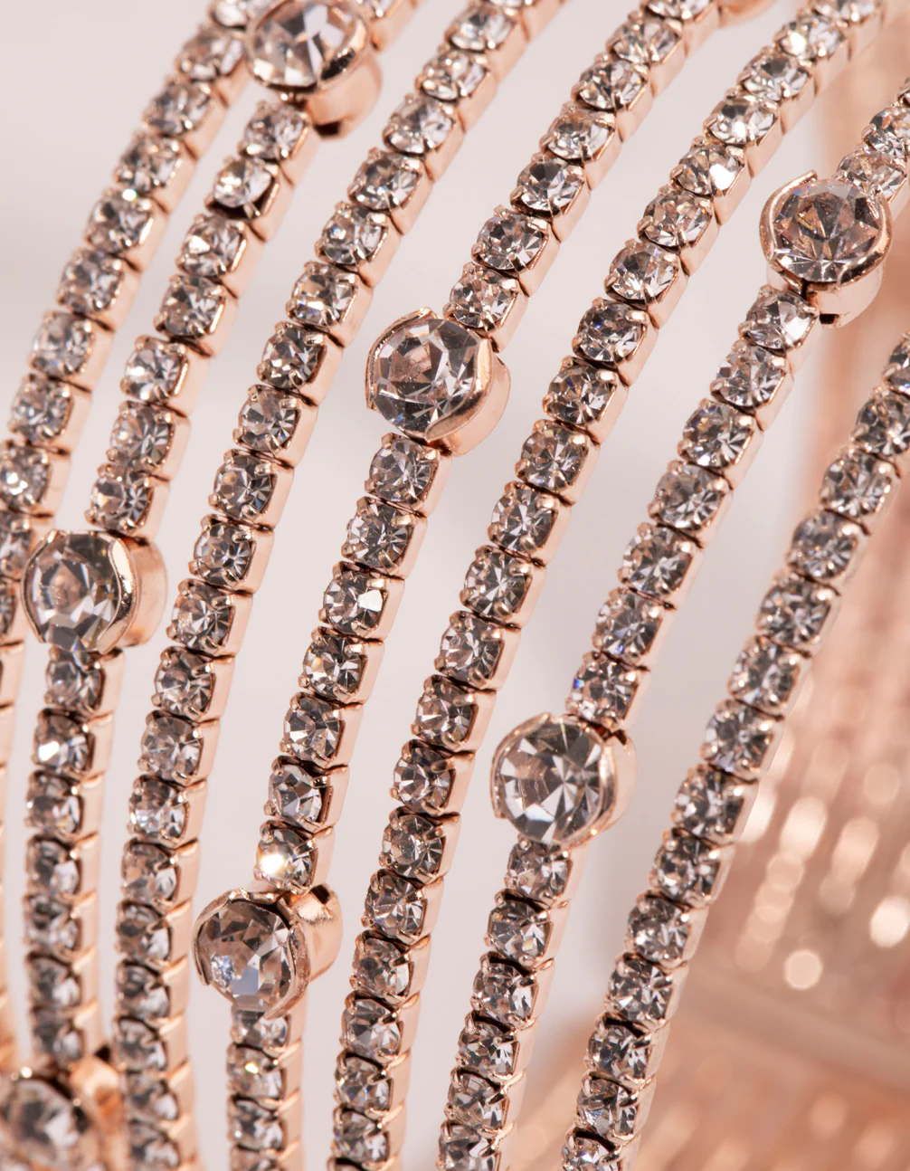Rose Gold Diamante Multi Row Cuff Bracelet - Image 3