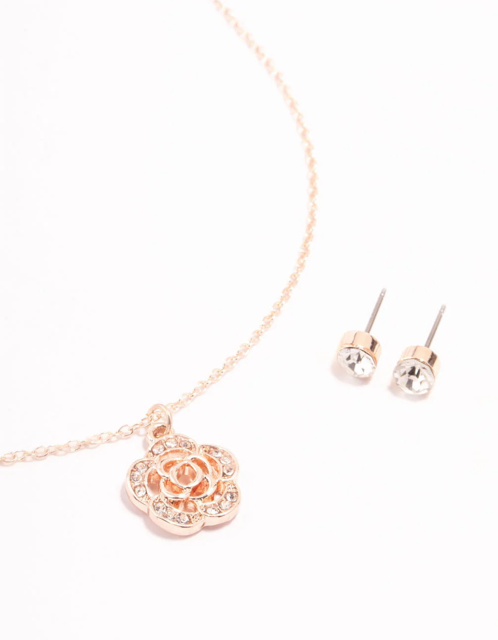 Rose Gold Diamante Necklace & Stud Earrings Set